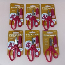 Lot of 6 FISKARS Kids 5  Right-Handed Scissors  Eraser Sheath Pointed-Tip PINK