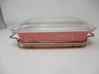 Vintage Pyrex Scroll Casserole Baking Dish Pink Milk Glass 575-B 2QT Lid Cradle
