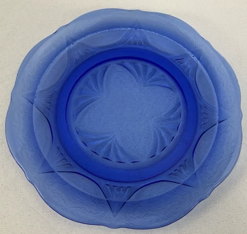 Depression Glass Hazel Atlas Royal Lace Cobalt Blue Salad Lunch Plate 8.5" Clean