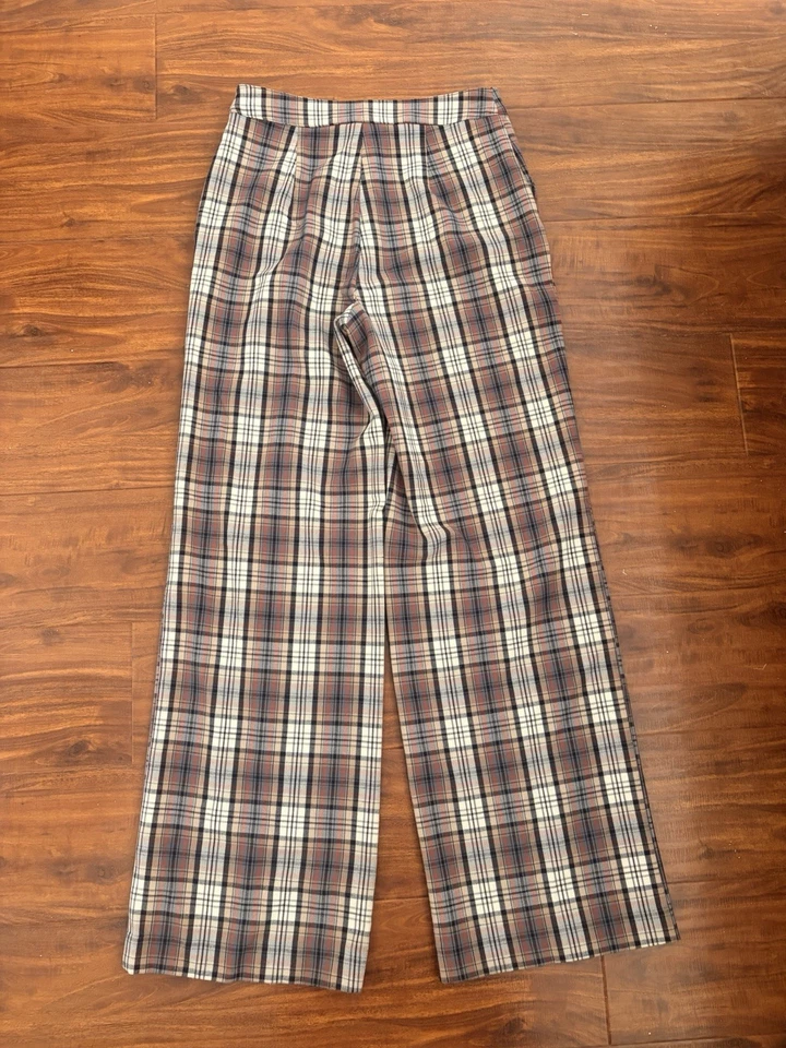 Cara Santana X Apt9 Brown Multi Plaid Wide Leg Trousers Size 4 - Image 2 of 4