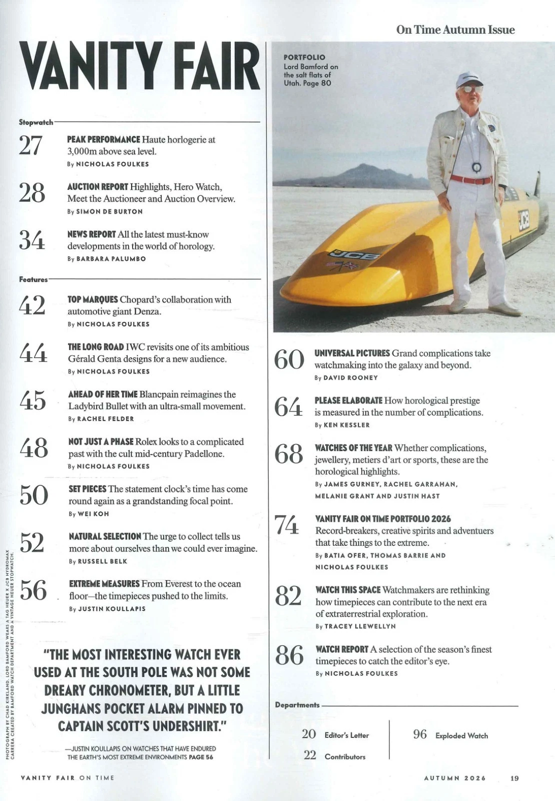 UK Vanity Fair Autumn 2026 magazine cover with bold yellow headline, blue starburst, and Rolex logo at bottom.