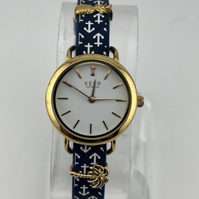 Keep Collective Watch Women Blue Silicone Anchor Band Gold Charms- New Battery