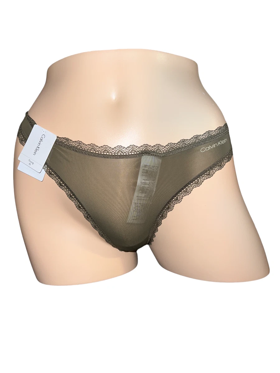 Calvin Klein Women's Brown Lace-Trim Thong Underwear QD3705 Extra Small NWT