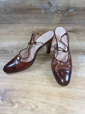 Vintage Classic Gucci Leather Cap Toe Logo G Sling Back Heels Shoes 38 B US 8