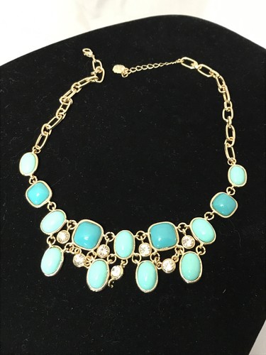 Vintage Monet Costume Jewelry Faux Turquoise And Rhinestone Necklace 18” - Picture 5 of 9
