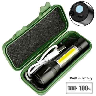 LED 3 Modes Mini Flashlight USB Rechargeable Tactical Torch Zoom Zoomable Lamp