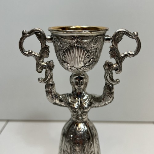 Vintage Antique Figural Wedding Cup German Silver Plate Woman Gilt Gold Goblet - Picture 5 of 14