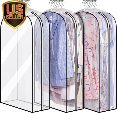 10" Gusseted All Clear Garment Bags for Hanging Clothes 40" Suit Bags for Closet