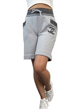 CHANEL Vintage P37999 CC Mark Big Logo Half Pants 34 Sweat Pocket Gray Cotton
