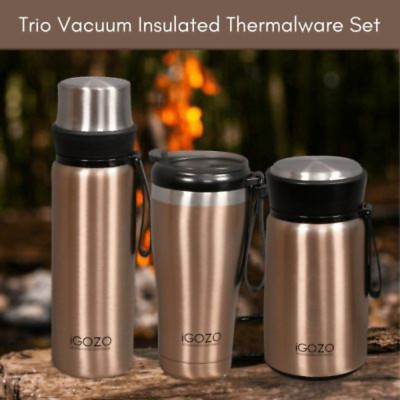 iGOZO TRIO VACUUM INSULATED THERMALWARE FLUSK TERMOS DRINK TRAVEL SET