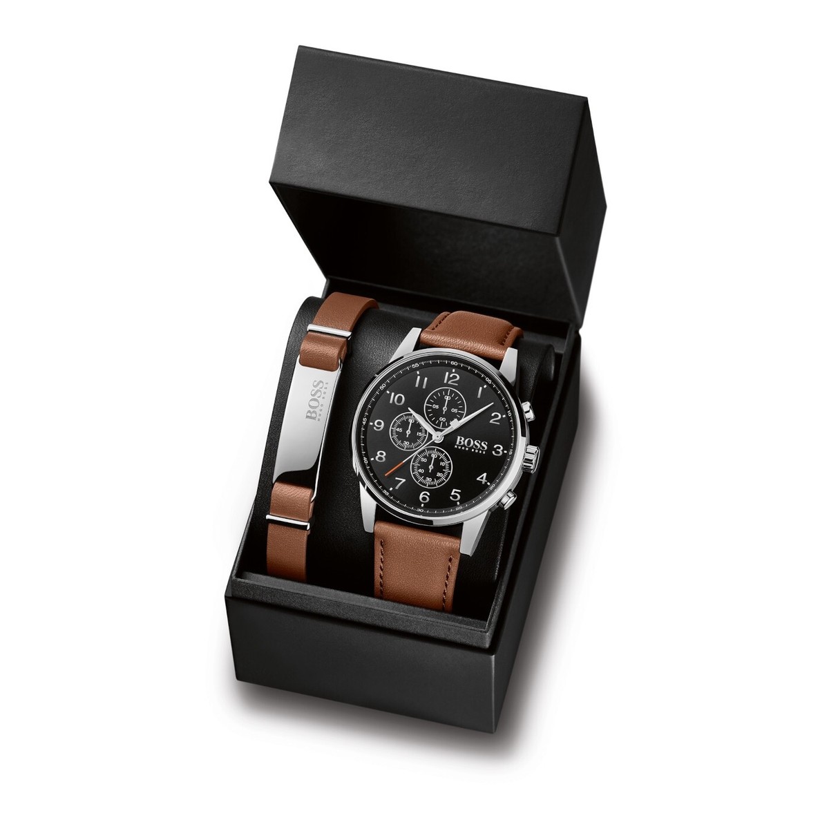 Armbanduhr Boss Skymaster Herren Chronograph Quarz Uhr Leder Braun 