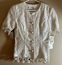 Scott McClintock Size 8 Lace Brocade Button Top Jacket Bridal Ivory 80 s Vintage