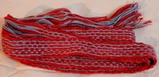 #62 Powder Horn inkle loom strap Faded red and colonial blue stripe 1 1/8" x 29"
