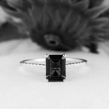 2.50CT Black Emerald CZ Engagement Wedding Ring Solid 925 Sterling Silver