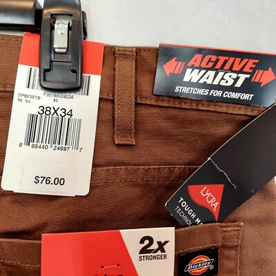 Men Dickies St Leg Flex Engineered Jean 38/34 Brown 5 Pockt 2 Slash Pckt In Frt