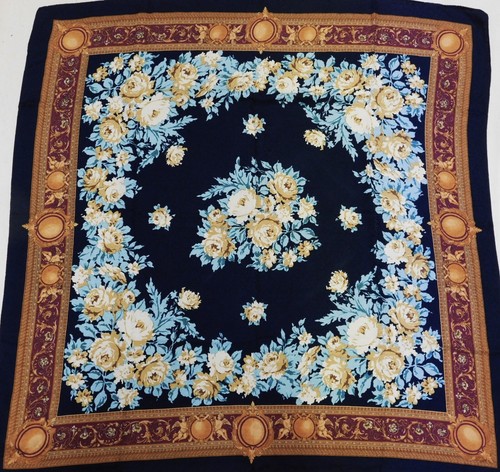 Foulard 100% Soie Vintage Femme - Dimensions 82x86cm - Motif Multicolore Années 80