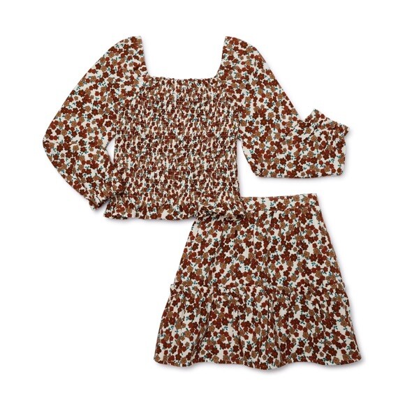 Wonder Nation Girls Delicate Ivory Floral 2 PC Skirt Set Size 7-8 NEW