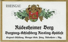 Weinetikett  R&uuml;desheimer Burgweg-Schlo&szlig;berg Rheingau; &eacute;tiquette de Vin; Label