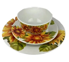 Royal Norfolk Sunflower Ceramic Dinner Set 1-10.25" Plate 1 -7.5" 1 -5.25" Bowl