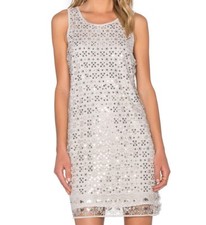 $238 NWT ELLA MOSS SzXS LILOU EMBELLISHED METALLIC LACE SHIFT DRESS CHAMPAGNE