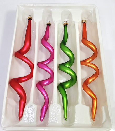 Christmas Spiral FROSTED Glass Ornaments Celebrate It Set of 8 MADE IN THE USA - Picture 5 of 8