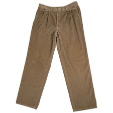 Vintage OSHKOSH Pants Men 38x32 Tan Wide Wale Corduroy Straight Pleated USA Made