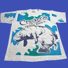 Vintage Cracker's Bar & Grill T Shirt Mens XL All Sport USA Florida Manatee AOP