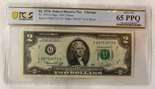 $2 1976 Federal Reserve Note Chicago S/N G69753273A  pcgs graded 65PPQ