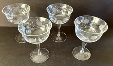 Vintage Princess House? 5 3/4" Etched Floral Champagne Sherbet Glasses Set of 4