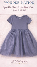 Wonder Nation Girls Gray Tutu Dress Sparkly Tulle Party Size S 6 6X Short Sleeve
