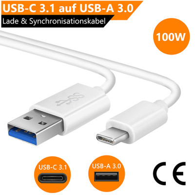 USB-C 3.1 auf USB-A 3.0 Lade & Synchronisationskabel 5A iPhone Samsung Ladekabel