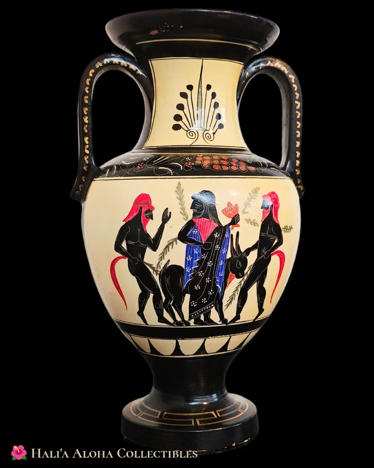 LARGE 12½" x 8¼" 💥VINTAGE💥 Greek Amphora Black-Figure Pottery DIONYSUS VASE - Image 3 of 4
