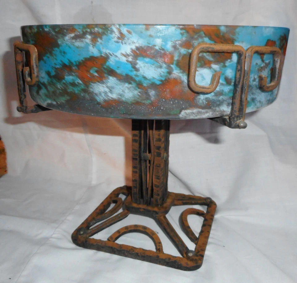 GRANDE COUPE A FRUITS Art Déco FER FORGE et VERRE  PATE DE VERRE - Photo 2/4