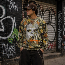 Gas Drawls Mens Camo Sweatshirt Sz M MF DOOM Mask Hunting Crewneck Fleece