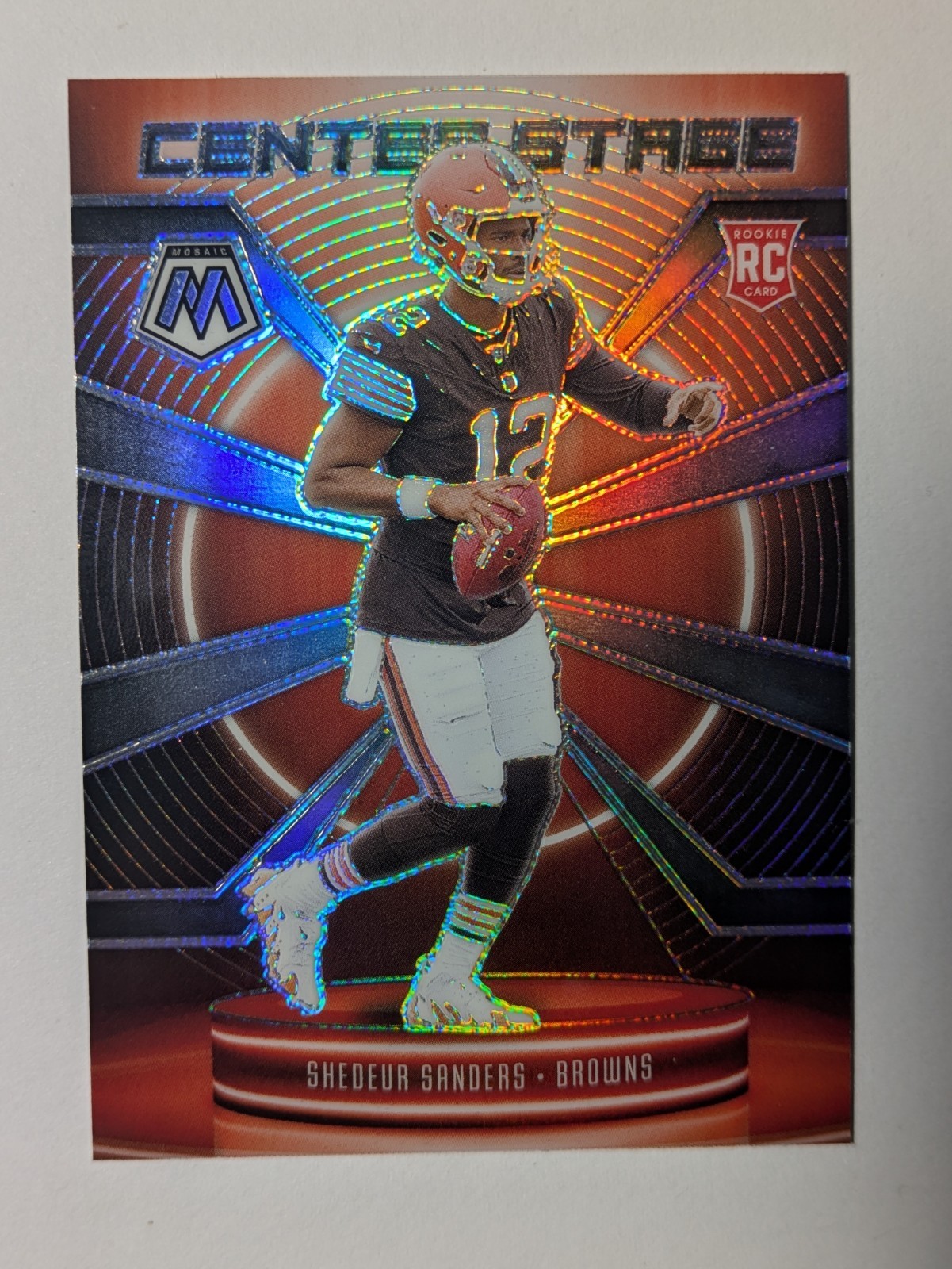 Shedeur Sanders-2025 Panini Mosaic #12  Center Stage Mosaic Silver Prizm RC