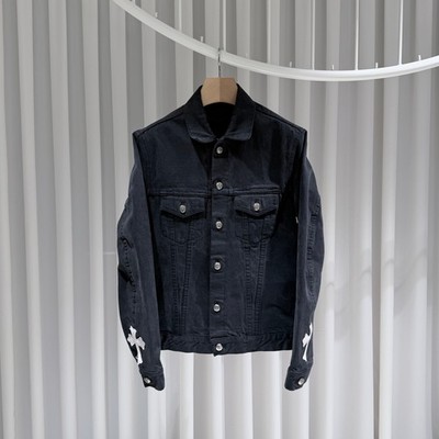 Chrome Hearts White Leather Cross Patch Black Jeansjacke 156218709 [U]
