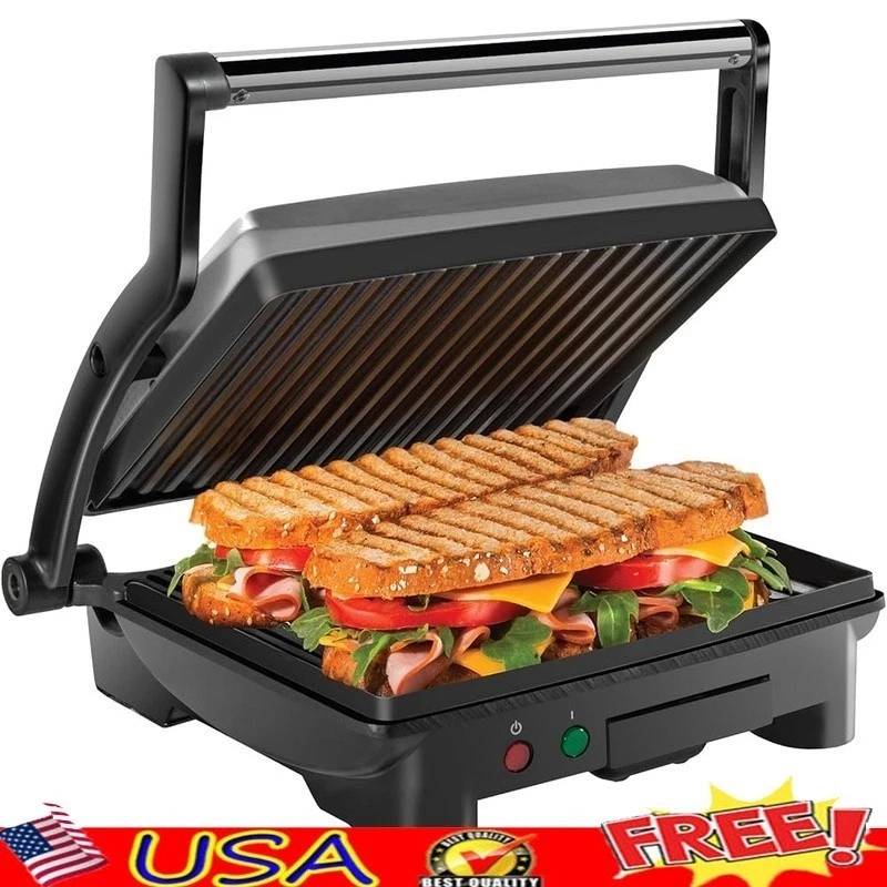 4 Slice Panini Press Grill Adjustable Electric Sandwich Maker Easy Clean New