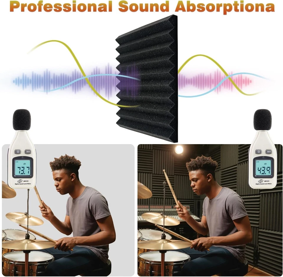 Paquete de 96 paneles de espuma acústica de 12x12x0,8"" paneles de espuma a prueba de sonido absorbentes de ruido Foto 4 de 4