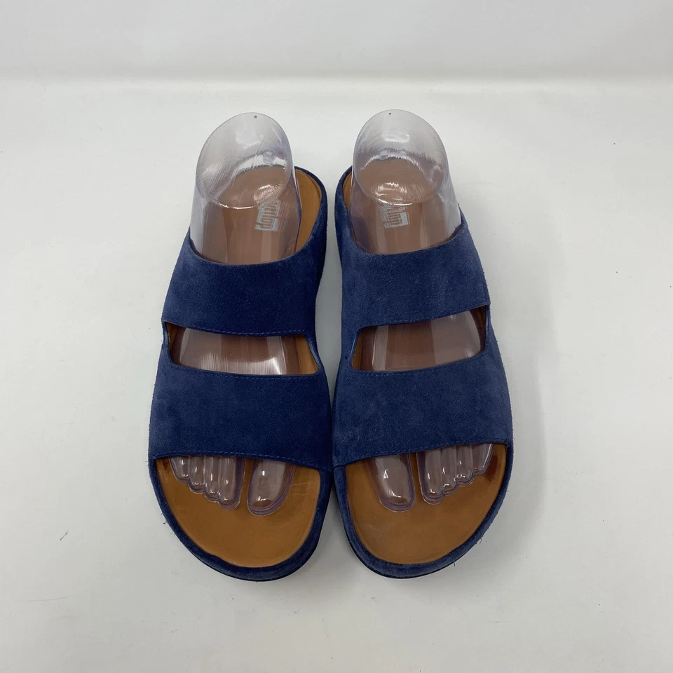 FitFlop 凉鞋女式 8 码海军蓝麂皮绒露露拖鞋舒适楔形 FF9-399 — 第 4/4 张图片