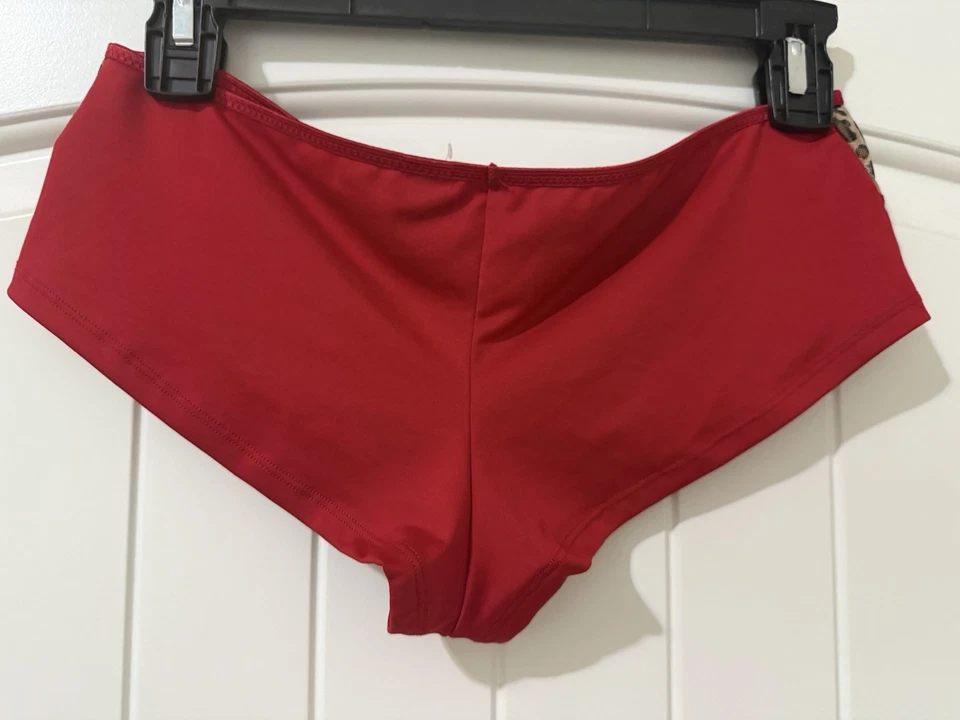 Braguita descarada de malla roja y leopardo Fredericks of Hollywood grande nueva con etiquetas Foto 2 de 4