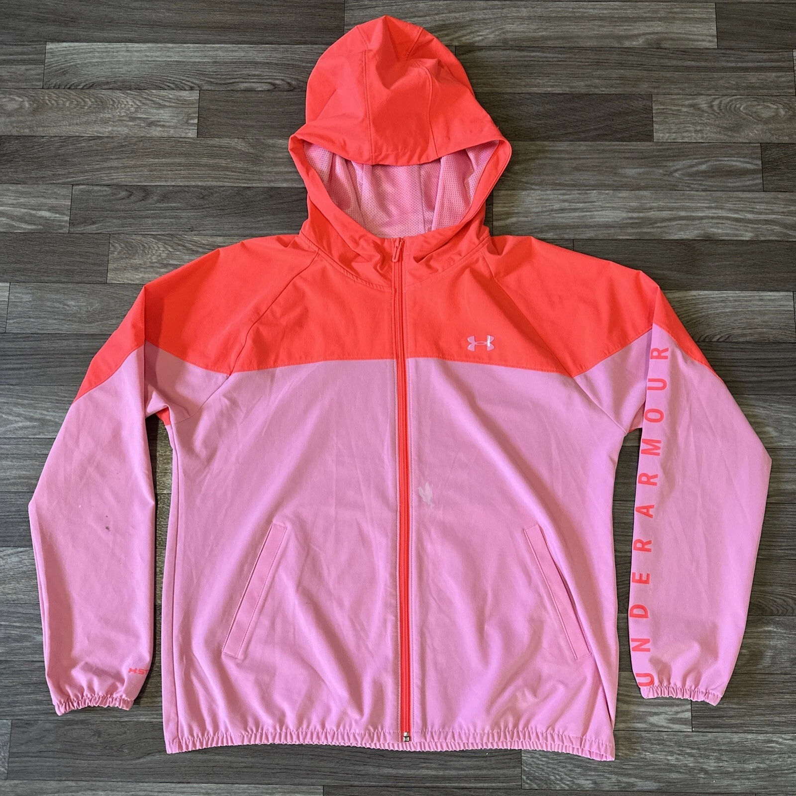 Under Armour Storm Full Zip Windbreaker Jacket Women’s Large Neon Pink Hooded