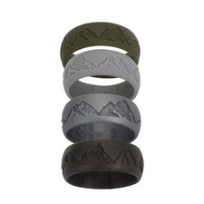 4 Pack Men's Silicone Wedding Ring Mountain Pattern Sports Rubber Band Size 8-12