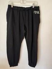 PINK Victoria s Secret Black Fleece Jogger Sweatpants Women s Large Logo