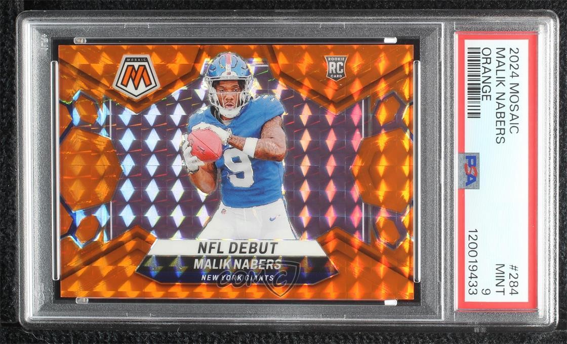 2024 Mosaic NFL Debut Orange Prizm /199 Malik Nabers PSA 9 MINT Rookie RC 13g1