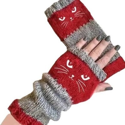 Strick Damen Handschuhe Winter warm weiches Material warm süß Katze Tier Desig