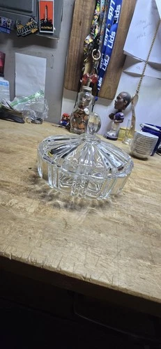 Vintage Anchor Hocking Clear Glass Old Cafe Candy Dish with Lid
