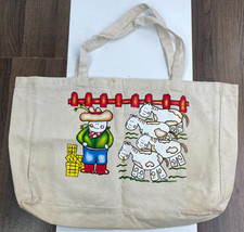 VINTAGE 1992 Carry Reusable Tote Bag Cowboy Cows Farmer Bag Brett Stoles 90s