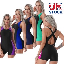 Women's Boyleg-One Piece Swimsuit Rash Guard Swimming Costume Short Tank Unitard