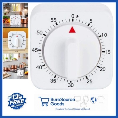 Compact 60-Minute Timer White Mechanical Countdown Alarm for Kitchen Use