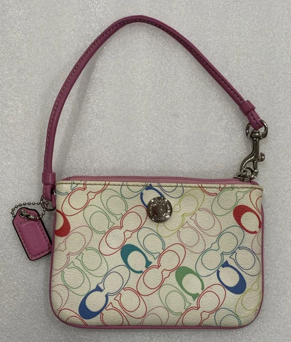 Borsa Y2K Coach Signature Chelsea C multicolore rosa borsetta polso cerniera logo